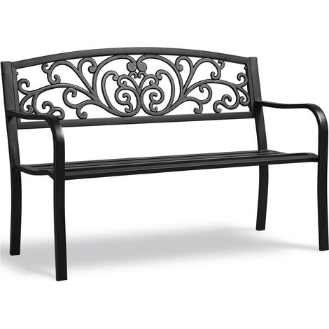 Yaheetech Banc de Jardin en Métal Extérieur Mobilier de Jardin Fer Forgé Banc de Parc Vintage avec Dossier 127 x 63 x 86,5cm Noir