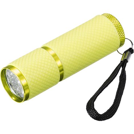 9 LED Lueur dans Sombre Lampes Poche, Mini Aluminium Lampe Poche Caoutchouc Enduit Lampe Poche avec Sangle pour Camping, Randonnée, Fête, Jaune (1/5)