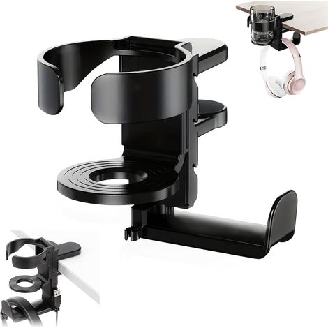 Porte Gobelet Bureau, Porte Casque Bureau, 2 en 1 Casque sous Bureau, Support Pivotant pour Support pour Gobelets Table pour Eau, Boissons (1/5)