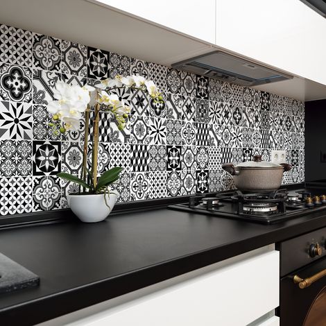 Sticker Mural Carrelage adhésif Cuisine Salle de Bain - 24 STICKERS CARREAUX DE CIMENT AZULEJOS BLACOS - 24stickers10x10cm