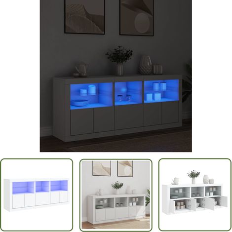 The Living Store Sideboard mit LED-Leuchten Weiß 162x37x67 cm - Modernes Sideboard - Holz Sideboard - Wohnzimmer Einrichtung - LED Beleuchtung - TV Stand (1/5)