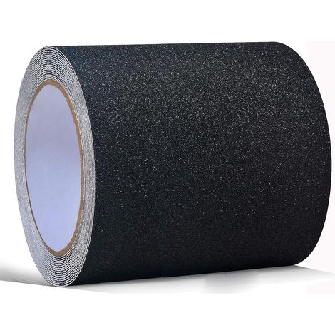 Bande antidérapante - Bande adhésive antidérapante - Ruban - PVC - Autocollant - Bande antidérapante pour escaliers, sols, seuils - Résistante à l'eau - Intérieur/Extérieur - 15 cm x 5 m - Noir (1/5)