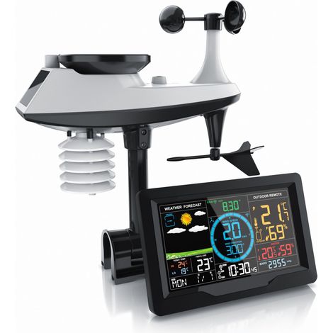 Brandson Funkwetterstation mit 5 in 1 Außensensor - LED Farbdisplay - DCF - Thermometer Hygrometer Barometer - Windgeschwindigkeit - Regenmenge (1/5)