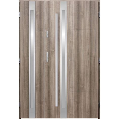 Porte d'entrée double GALILÉE 120x200 cm chêne blanchi - Poignée et serrure : Sans - Poussant: Droit