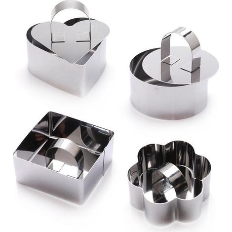 4 cercles à pâtisserie ronds en acier inoxydable, moules pour gâteaux, mousse et desserts, lot de 4 (1/5)