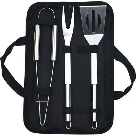 Set de 3 Pièces - Ensemble Ustensiles Barbecue Acier Inoxydable, avec Sac Toile, Portable Extérieur Camping (1/2)