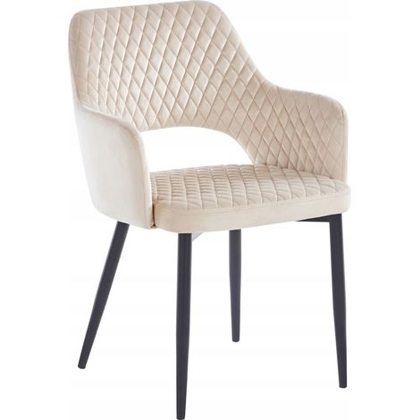 Silla K3-FX (B) de terciopelo beige con estructura negra. (1/5)