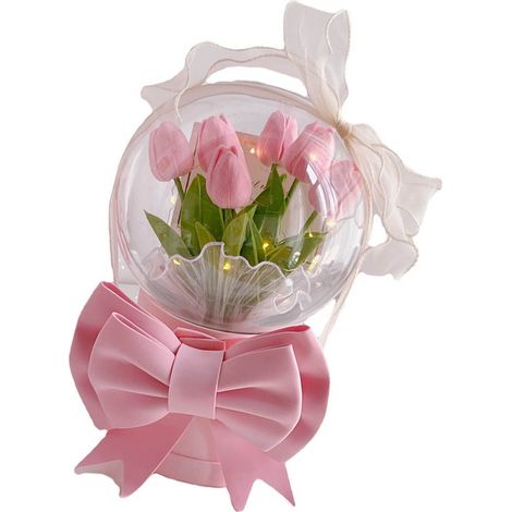 Lampadaire Artisanal Tulipe Rose Lumière de Nuit Romantique pour Chevet Chambre à Coucher Veilleuse d'Ambiance Décorative en Résine (1/5)