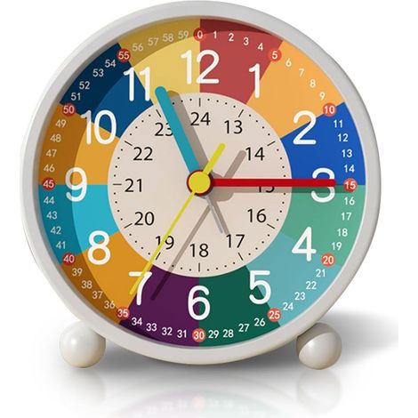 Kinderwecker, geräuschloses, tickfreies Analog-Design für Tiefschläfer, wiederaufladbarer Nachttischwecker mit farbigem Zifferblatt (12/24-Stunden-Anzeige) (1/4)