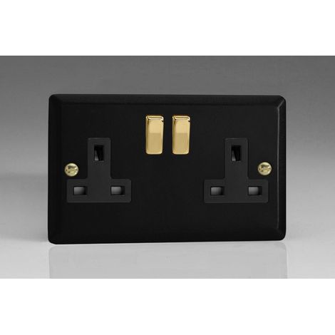 Varilight Matt Black 2-Gang 13 Amp Switched Plug Socket (1/2)