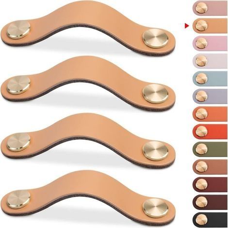 4pcs Poignée Meuble Cuir, Bouton Porte Placard Poignee Cuir Bouton de Tiroir, Poignee de Meuble Vintage pour Armoires, Commode, Cuisine, Salle de Bain (Beige, 128mm) (1/5)
