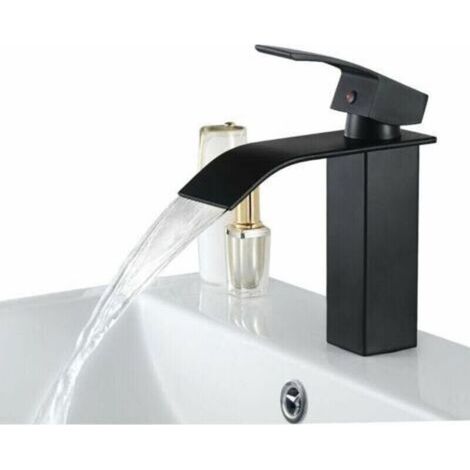 Schwarze Wasserfall-Waschtischarmatur aus Messing für moderne Badezimmer