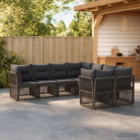 vidaXL Set Divano da Giardino 8 pz 8-Numero di posti Grigio polyrattan (1/5)