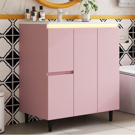 Mobile bagno con lavabo 76 x 47 x 89 cm, LED, rosa HAVRYA (1/5)