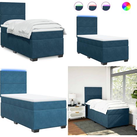 Sommier à lattes de lit avec matelas bleu 90x190 cm velours - Lit Plateforme - Lit Design - Lit Moderne - Lit Velours - Lit Avec Éclairage Led - Home & Living (1/5)