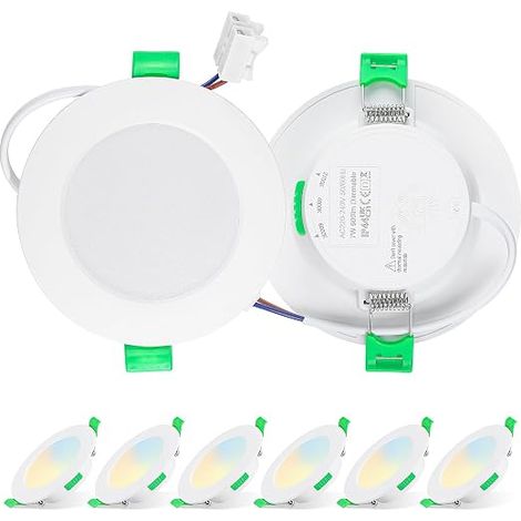 Spots LED Encastrables, 7W Spot Light Plafond, 220V-240V IP44 Plafonnier LED pour Salle de Bain Cuisine, 3000K/4000K/6500K Spots Lights Encastrés, Blanc (1/5)