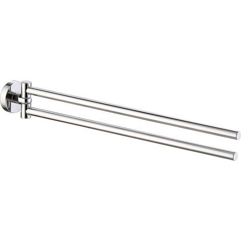 Lntyq Porte‑Serviettes Pivotant à Deux Bras, Porte‑Serviettes Mural Acier Inoxydable, Rotation 180° Gain de Place, Argent, 3855cm (1/5)