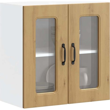 Armoire murale de cuisine avec porte vitrée "Kalmar"-Armoire suspendue de rangement Chêne artisanal Bois d'ingénierie 476044 (1/5)