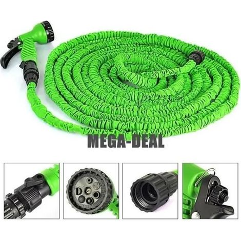 Tuyau d'arrosage extensible rétractable - 60 m - Pistolet 7 fonctions - Polyester/Plastique - Version mise à niveau