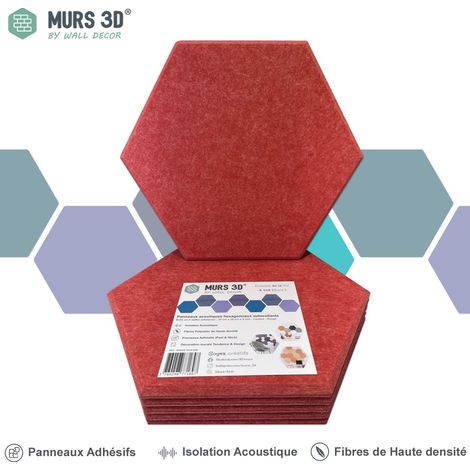Dalle Acoustique - 6 panneaux adhésifs - 30x26cm - 9mm - Rouge Lisse (1/2)