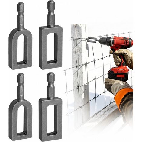 Outil de torsion de fil - Lot de 4 - Argenté - 2 outils courbes et 2 outils carrés - Pour perceuse et clôture (1/5)