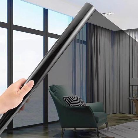 Pellicola oscurante autoadesiva per finestre, effetto specchio riflettente per la privacy diurna (40 cm x 5 m, nero) (1/5)