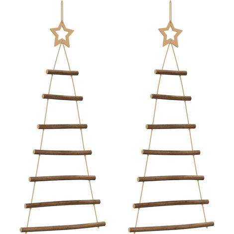 Sapins de Noël suspendus avec étoiles supérieures 2 pièces 42x90 cm Branche naturelle (1/5)