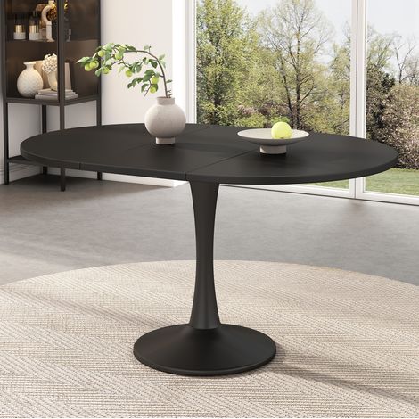 Ausziehbarer ovaler Tisch 100/140 x 100 x 75 cm aus MDF und Eisen, schwarz HAVRYA (1/5)