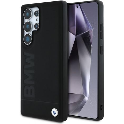Étui en cuir BMW avec grand logo pour Samsung Galaxy S25 Ultra noir