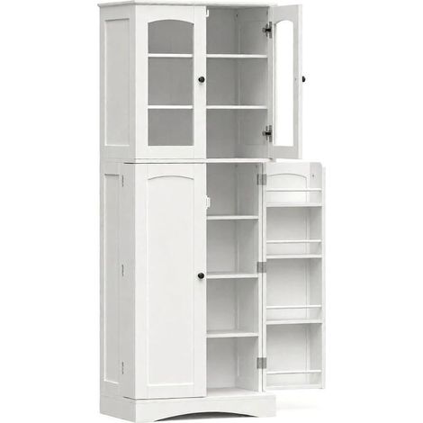 Armario de cocina alto con vitrina acrílica y estantes ajustables 60 x 40 x 162 cm blanco HOMVRA (1/5)