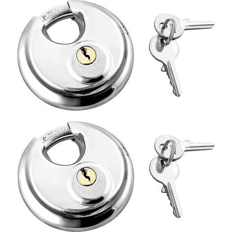 Lot de 2 Cadenas avec Manille en Acier Inoxydable Verrouillage du Disque 2 Clés , Cadenas Extérieur Cadenas Résistant aux Intempéries