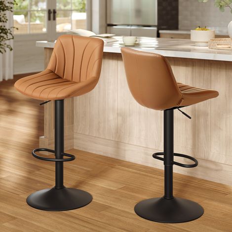 Vasagle – Tabourets de bar réglables avec dossier – Rotation 360° – Hauteur réglable 88-108 cm – Lot de 2 – Base antidérapante – Marron (1/5)