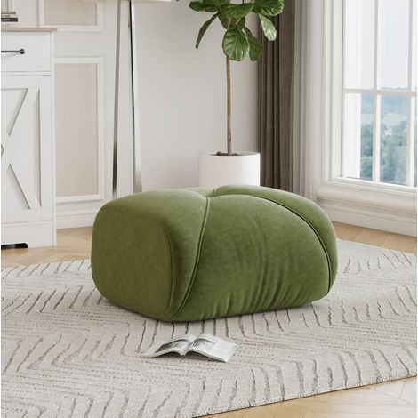 Puf otomano 78x76x45 cm verde, asiento acolchado de tejido chenilla, compacto MEUBLIV (1/5)