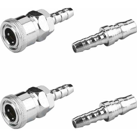 Raccord pour compresseur 4 pièces – Connecteurs rapides 8 mm mâles et femelles – Acier chromé durable – Accessoire pneumatique (1/5)