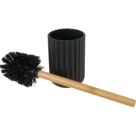Brosse à toilettes avec poignée en bambou et support en Polystyrène noir - Longueur 9 x Largeur 9 x Hauteur 36 cm (1/3)