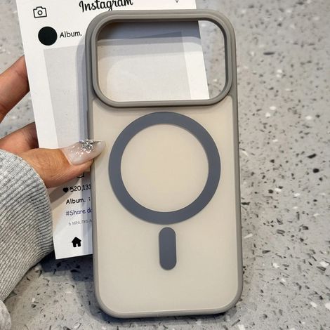 (iPhone 12 gris) Coque de protection hybride à cadre souple mat, fixation magnétique. (1/5)