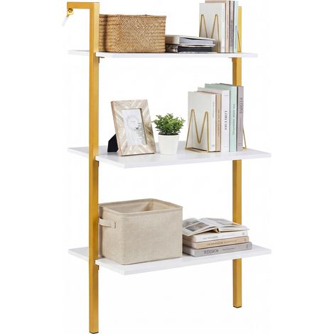 Étagère Échelle à 3 Niveaux, Bibliothèque Murale en Bois avec Cadre Métallique, pour Salon, Cuisine, Bureau, 53,5 x 29,5 x 96 cm, Blanc (1/5)