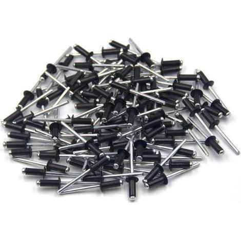 Rivets aveugles en aluminium 4.8 x 12 mm, rivets pop à bout ouvert, 100 pièces, finition noire, fixation pour assemblage, paquet de 100 unités (1/4)