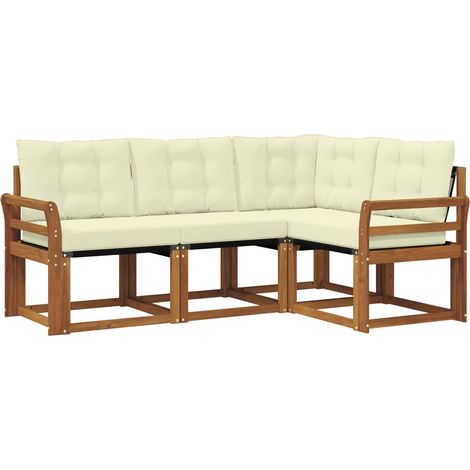 Set di divani da esterno con cuscino 4 pz Salotto da Giardino Naturale e Crema (1/5)