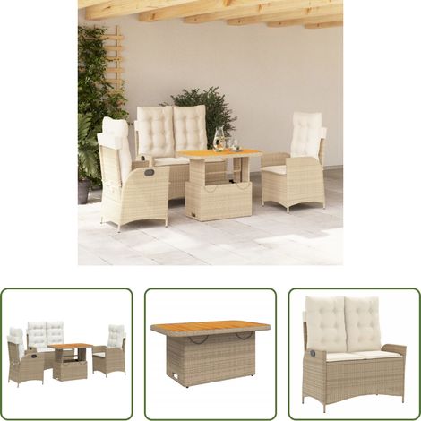 vidaXL Relaxsessel - 4-tlg. Garten-Essgruppe mit Kissen Beige Poly Rattan (1/5)