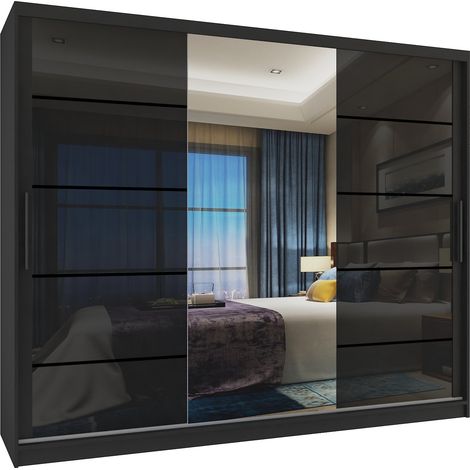 Schiebeschrank Belini 232 cm Mit Schubladen mit Spiegel schwarz glänzend Hersteller (1/4)