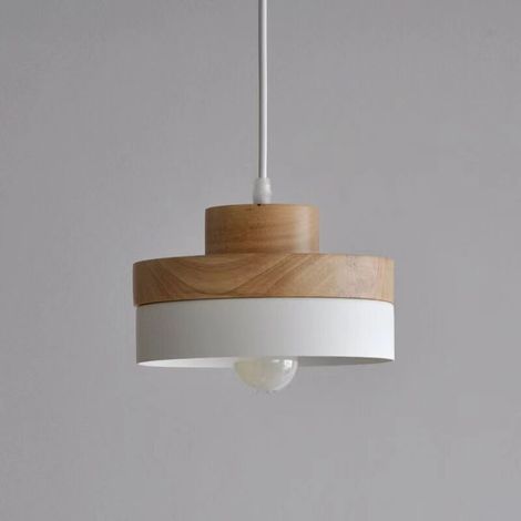 E27 Moderne Suspensions Luminaire Plafonnier Luminarie Contemporain Blanc Vernis Plafond Lustre Bois et Metal Suspensions Lampe(Blanc) (1/2)