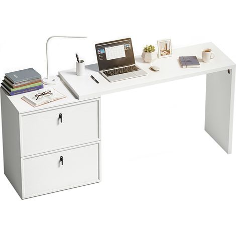 Bureau réversible en L avec 2 tiroirs classeurs Designo blanc