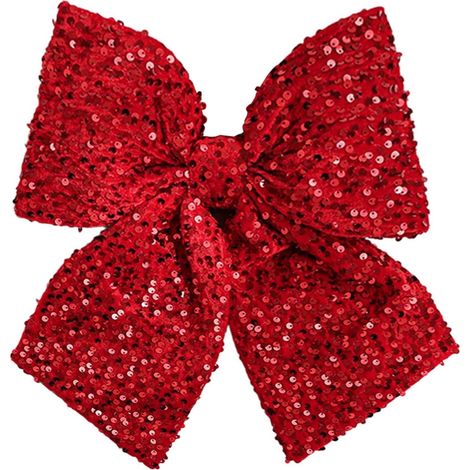 Nœud De Noël En Velours À Paillettes - 35 X 28 Cm - Rouge - Pour Arbre De Noël Guirlande Couronne Décoration De Mariage - 1 Pièce (1/5)