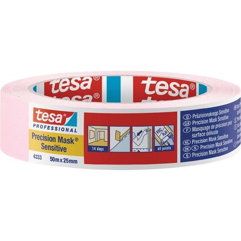 tesa Precision Masking Tape 4333 per superfici sensibili interne, estremamente piatto Rosa chiaro, 50 m x 25 mm ciascuno, confezione da 6