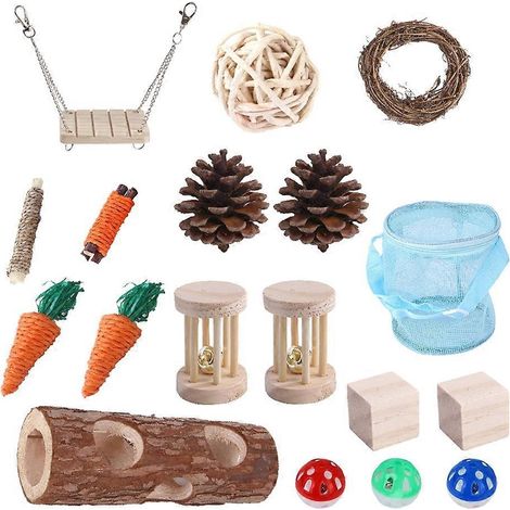 20 pièces jouet à mâcher lapin en bois, balançoire pour nettoyage dents cobayes, friandises rongeurs, accessoires hamsters, lot grignotage naturel (1/4)