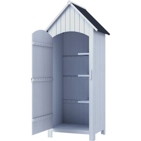 Outsunny Abri de jardin en bois cabane de jardin exterieur armoire de jardin avec toit bitumé 3 étagères porte avec loquet rangement et stockage extérieurs pour terrasse 77,5 x 54,2 x 179,5 cm blanc (1/5)