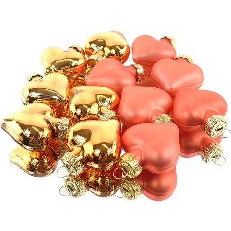 Christbaumkugeln Orange Herzform 6 x glänzend & 6 x matt aus Glas - 12er Set