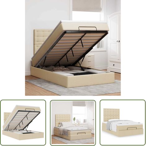Stauraum - vidaXL Ottoman-Bett mit Matratze Creme 120x190 cm Stoff - Hydraulikheber (1/5)