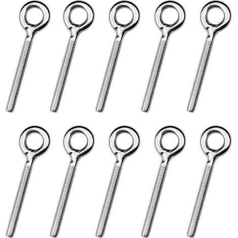 Lot de 10 M4 Vis à Oeil Boulons à Anneau Soudés Anneaux à Vis Crochet à Oeil Boulon pour Balançoire Machine Extérieure (1/5)